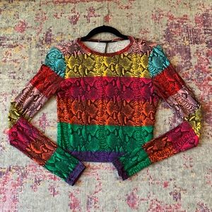 alice + olivia long sleeve rainbow snake print